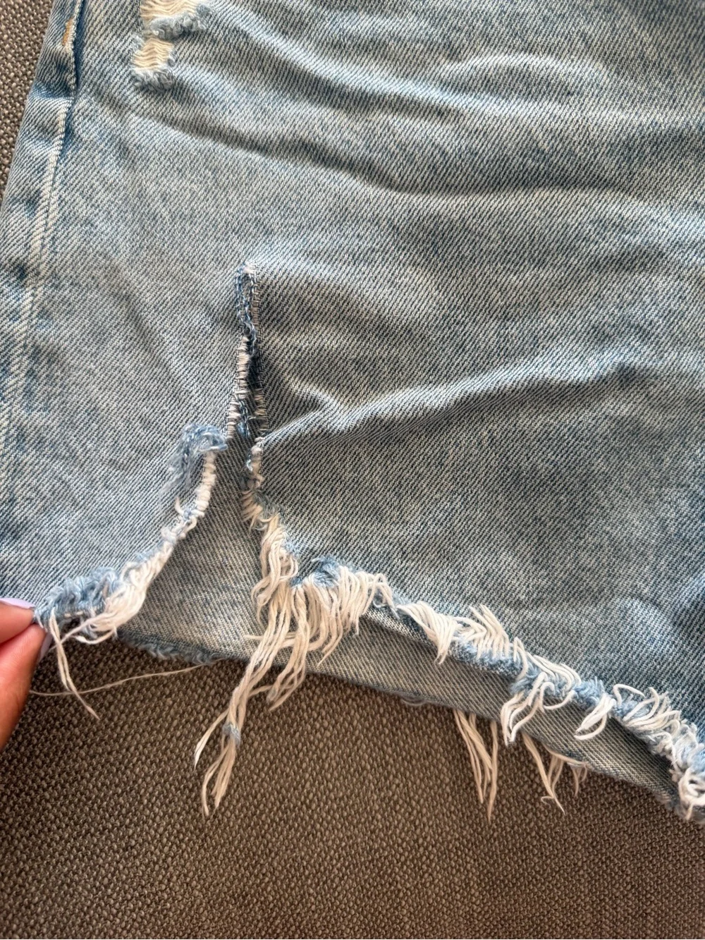 Agolde Parker Long Light Blue Distressed High-Rise Denim Shorts